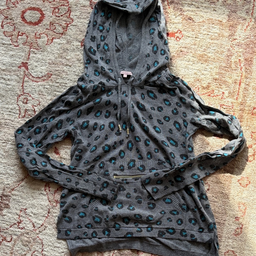 Juicy Couture Charcoal and Teal Leopard Hoodie